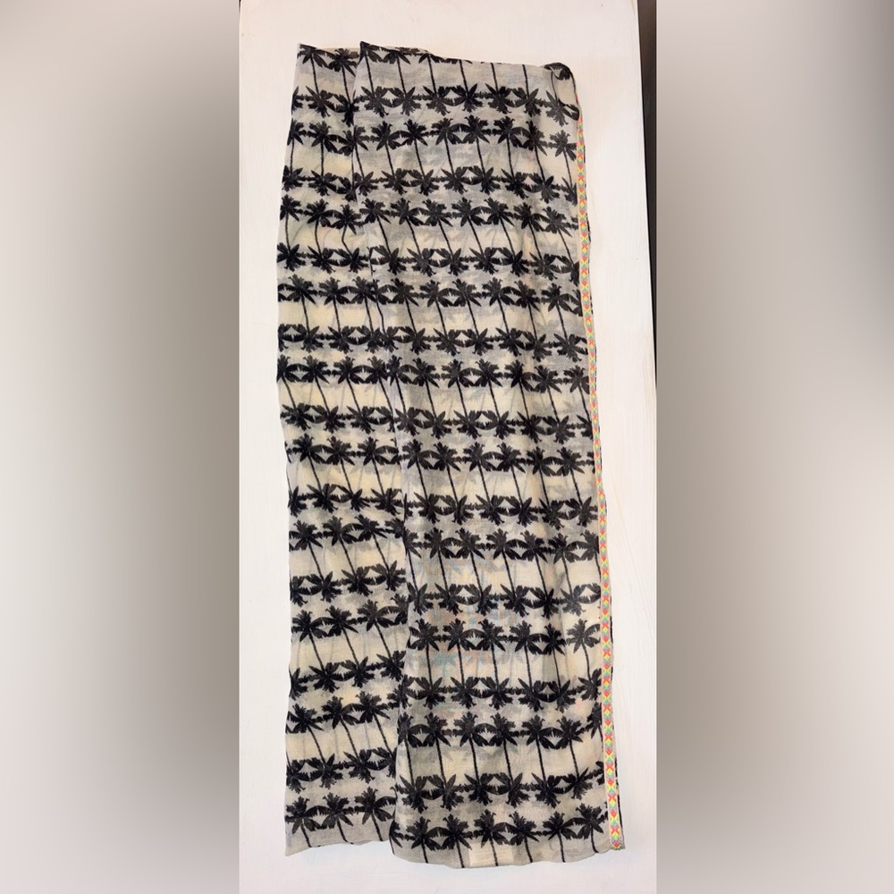 Sheer Palm Tree Print Infinity Scarf Black on Cream with neon border